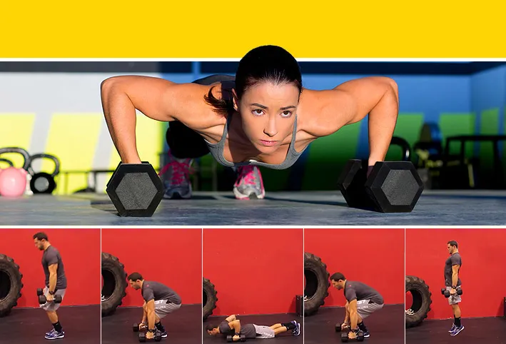Техніка виконання бурпі з гантелями