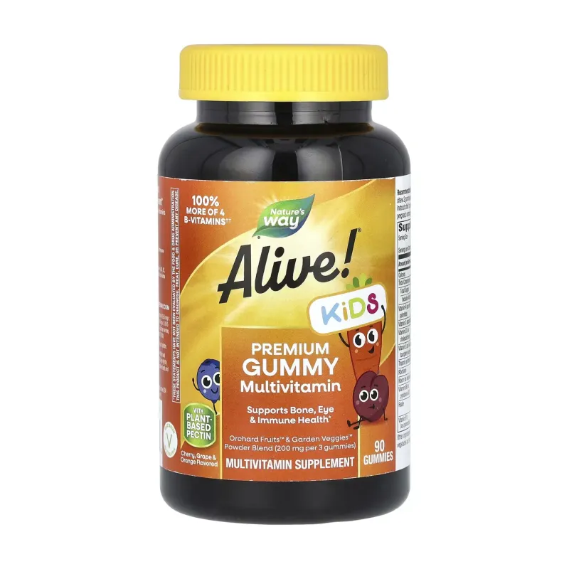 Nature's Way Alive! Premium Children's Gummy Multivitamin, 90 жув. цукерок, Вишня, апельсин, виноград
