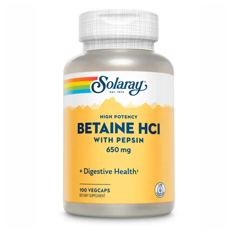 Solaray High Potency Betain HCl with Pepsin 650 мг, 100 вег. капс.