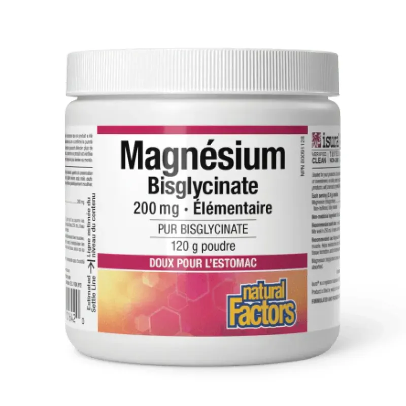 Natural Factors Magnesium Bisglycinate 200 мг, 120 г, Без смаку