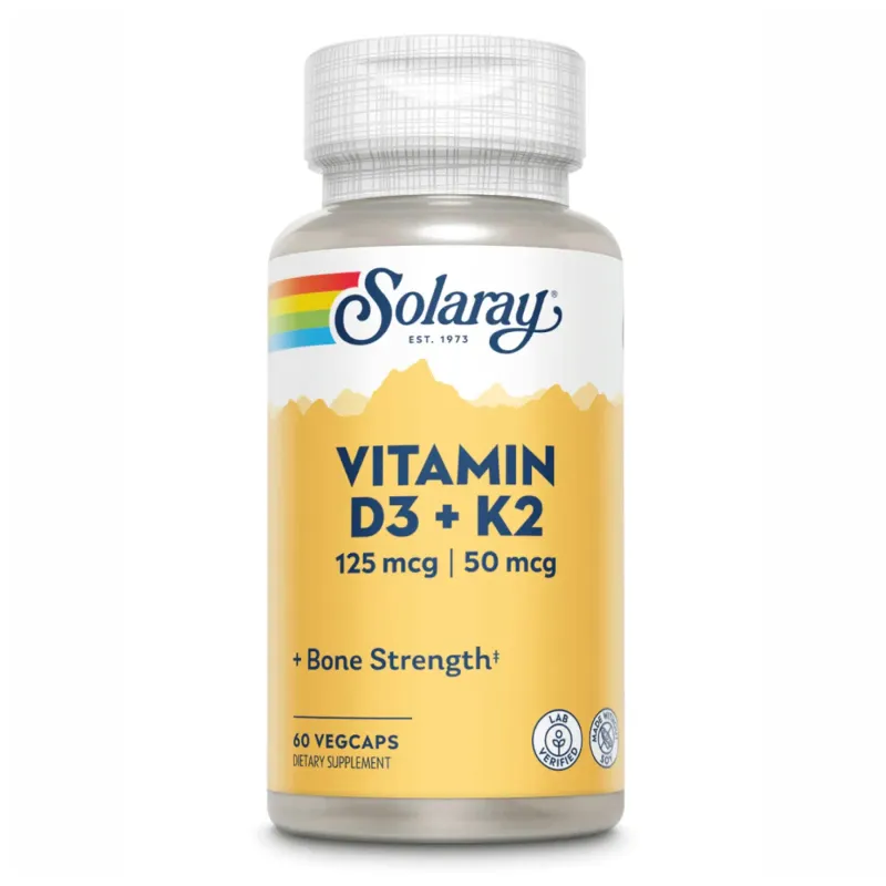Solaray Vitamin D-3 & K-2, 60 вег. капс.