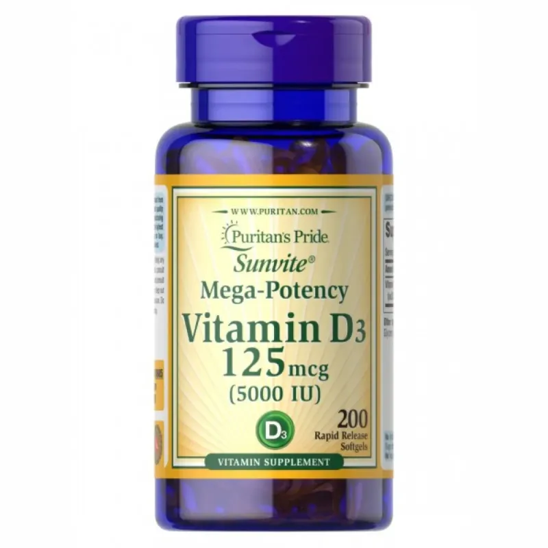 Puritans Pride Vitamin D3 5000 МО, 200 капс.