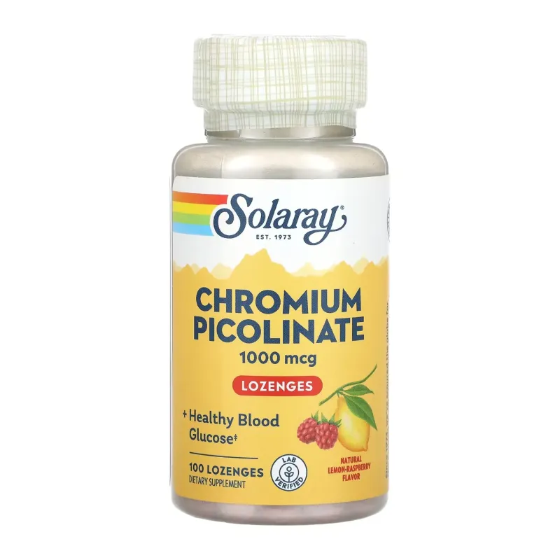 Solaray Chromium Picolinate 1000 мкг, 100 пастилок, Лимон-малина