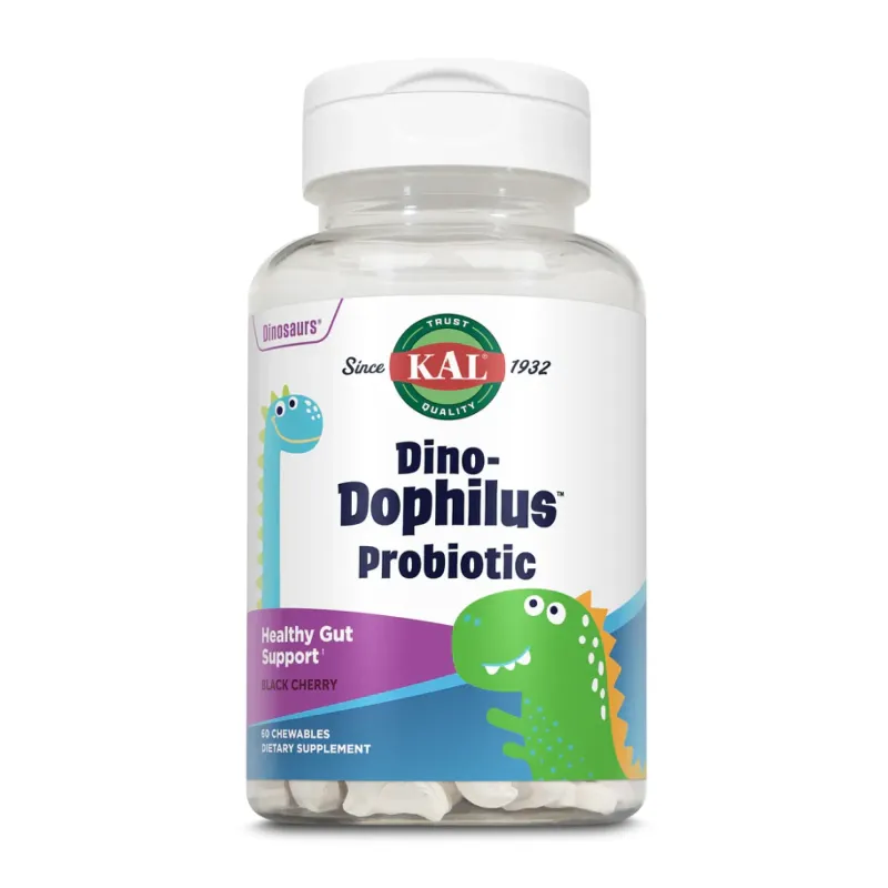 KAL Dino-Dophilus™ Kids Probiotic, 60 жув. табл., Чорна вишня