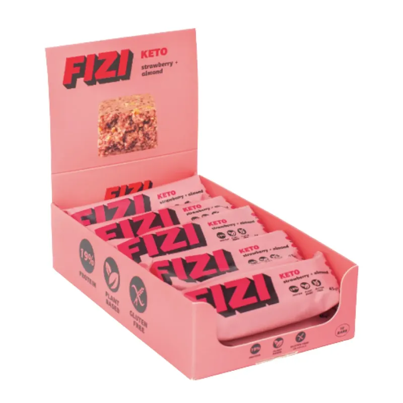 FIZI KETO Protein Bar, 10 × 45 г, Полуниця з мигдалем