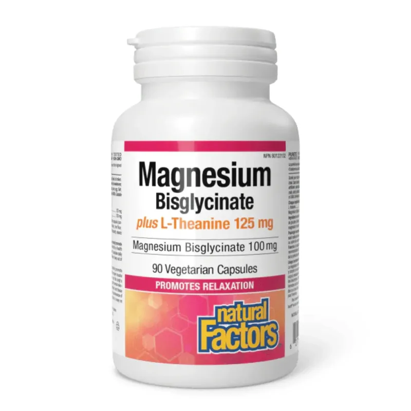 Natural Factors Magnesium Bisglycinate 100 мг plus L-Theanine 125 мг, 90 вег. капс.