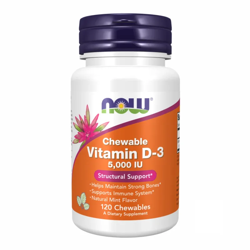 NOW Foods VIT D-3 5000 МО Chewable Mint, 120 пастилок