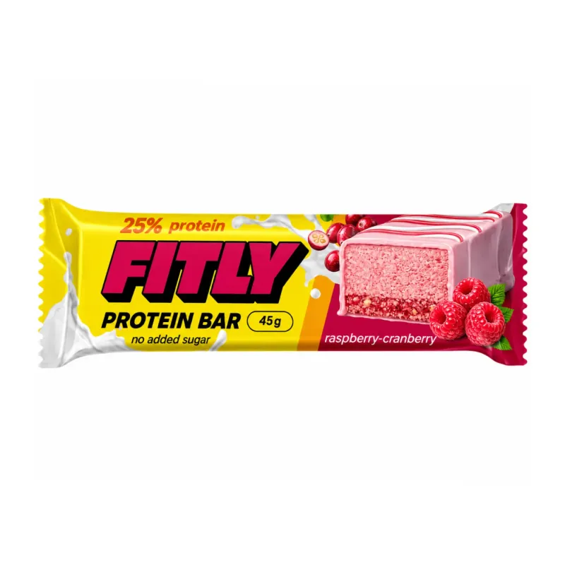 Fitly Protein Bar, 12 × 45 г, Малина-журавлина