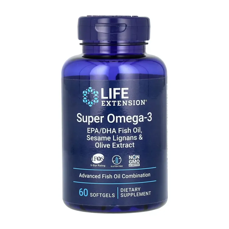 Life Extension Super Omega-3 EPA/DHA Fish Oil Sesame Lignans & Olive Extract, 60 гел. капс.