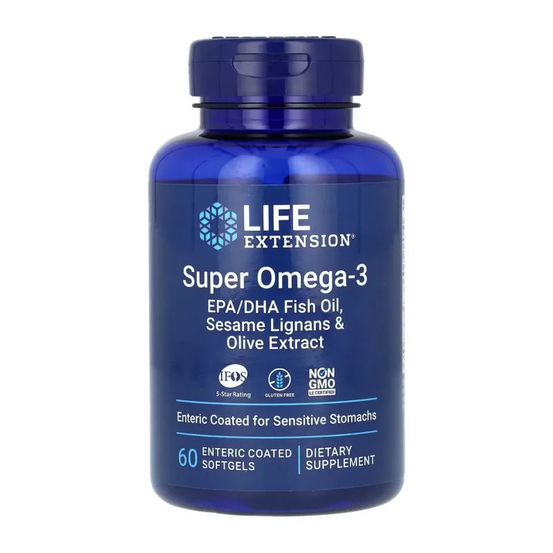 Life Extension Super Omega-3 EPA/DHA Fish Oil Sesame Lignans & Olive Extract Enteric Coated, 60 гел. капс.