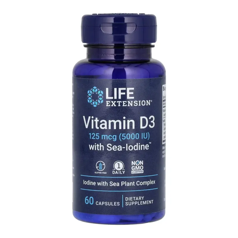 Life Extension Vit D3 with Sea-Iodine™ 125 мкг (5000 МО), 60 капс.