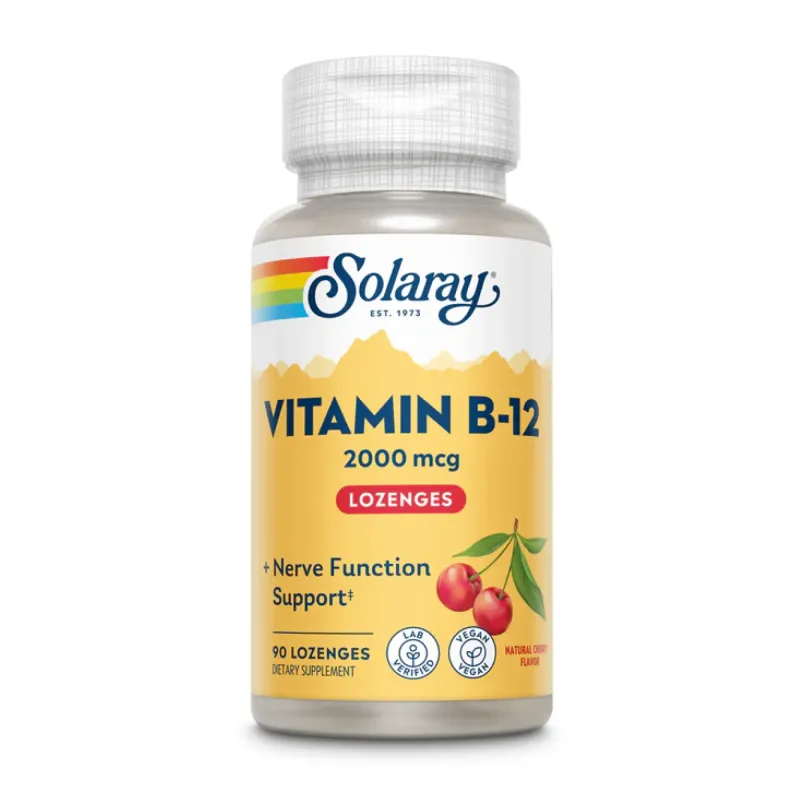 Solaray Vitamin B-12 2000 мкг, 90 пастилок, Натуральна вишня