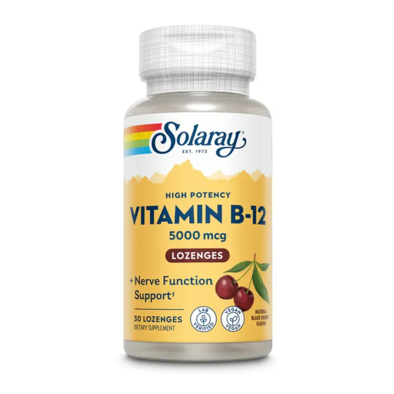 Solaray Vitamin B-12 5000 мкг, 30 пастилок, Натуральна вишня