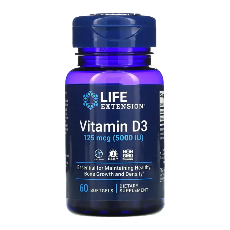 Life Extension Vitamin D3 125 мкг (5000 МО), 60 гел. капс.