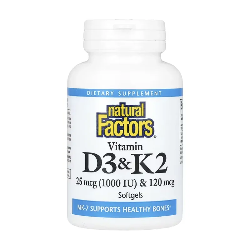Natural Factors Vitamin D3 & K2 25 мкг (1000 МО) & 120 мкг, 120 гел. капс.